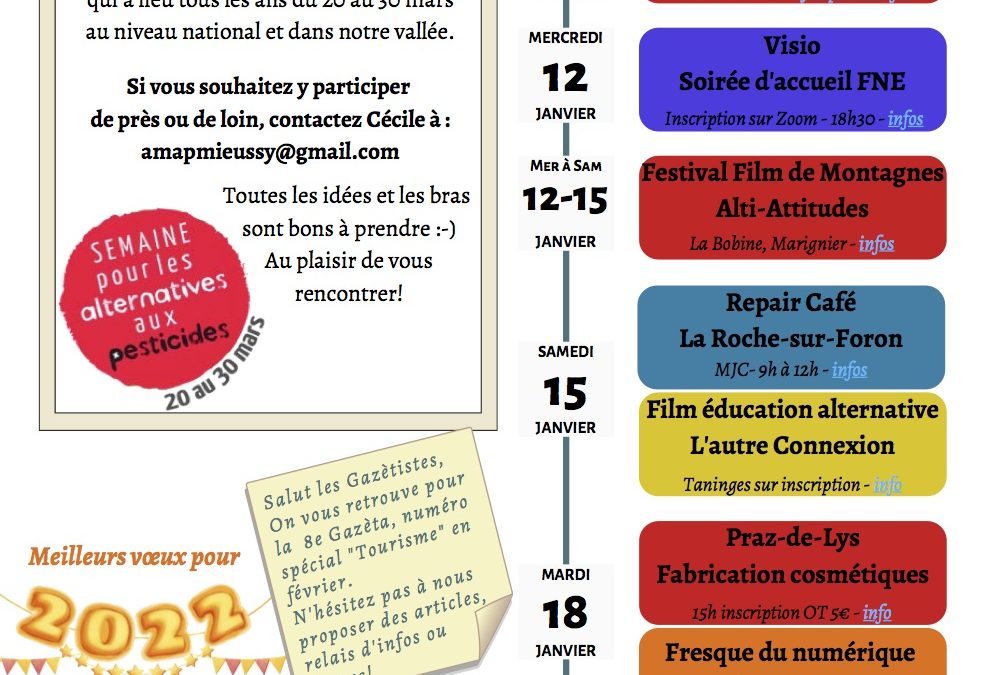 Gazèt’agenda Janvier 2022